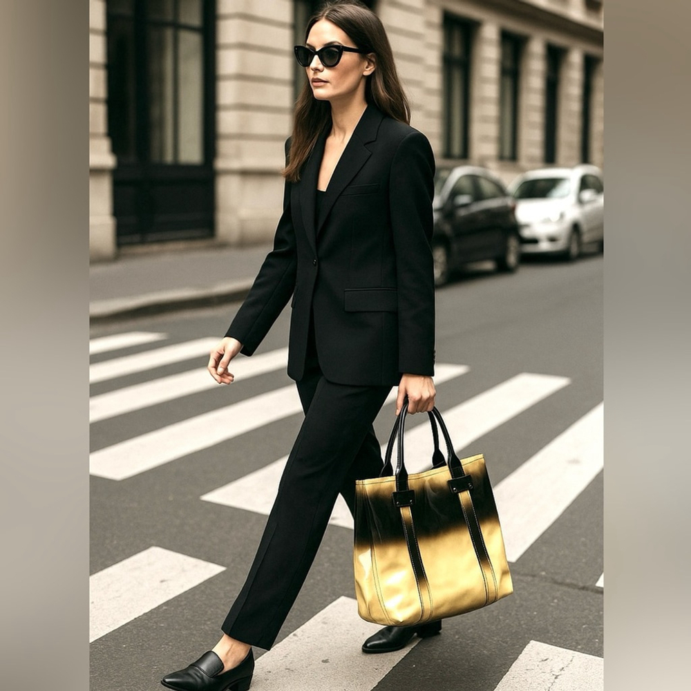 stephane verdino Black and Gold Tote Bag big handbag gloss - Picture 2 of 12
